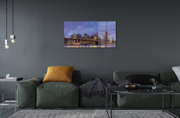 Quadro su vetro Ponte sul fiume al tramonto 100x50 cm 2 appendini
