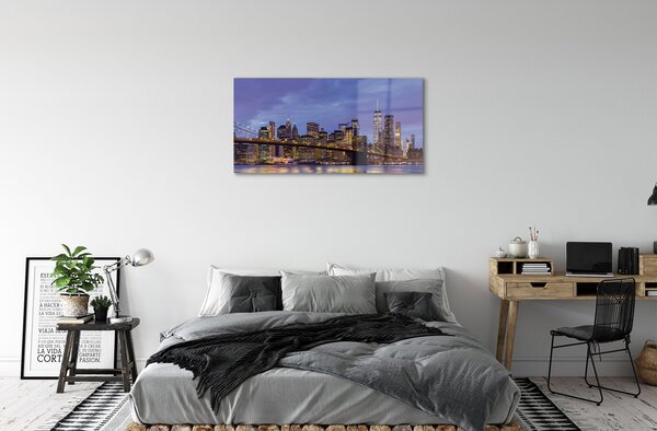 Quadro su vetro Ponte sul fiume al tramonto 100x50 cm 2 appendini