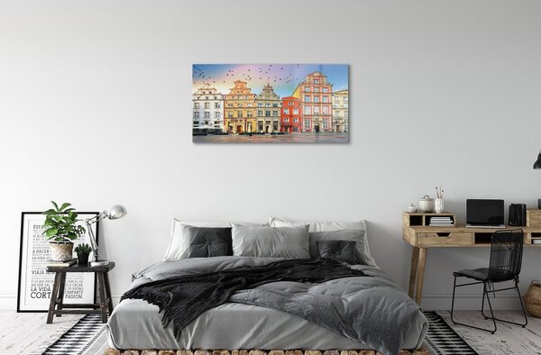 Quadro di vetro Edifici del centro storico di danzica 100x50 cm 2 appendini