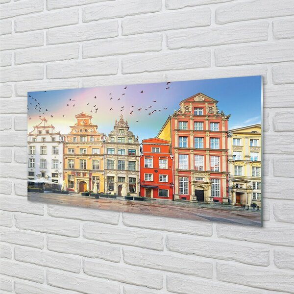 Quadro di vetro Edifici del centro storico di danzica 100x50 cm 2 appendini