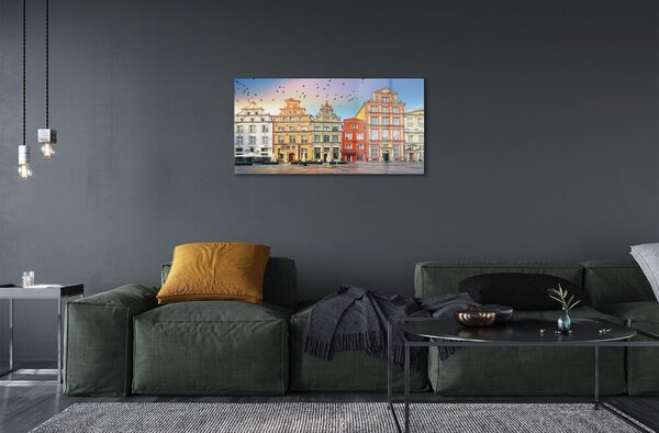 Quadro di vetro Edifici del centro storico di danzica 100x50 cm 2 appendini