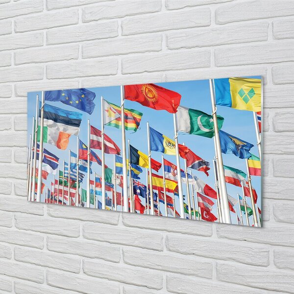Quadro su vetro Tante bandiere 100x50 cm 2 appendini
