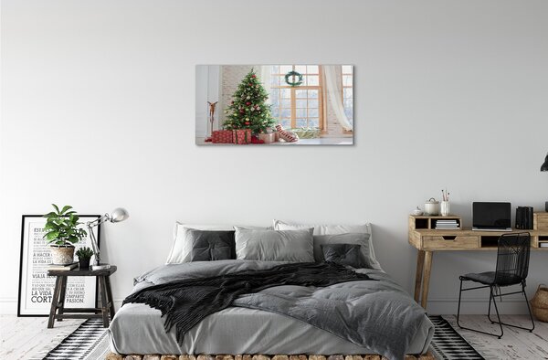 Quadro in vetro Regali per alberi di natale 100x50 cm 2 appendini