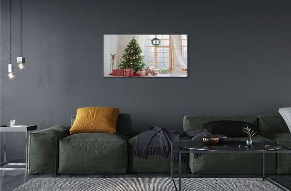 Quadro in vetro Regali per alberi di natale 100x50 cm 2 appendini