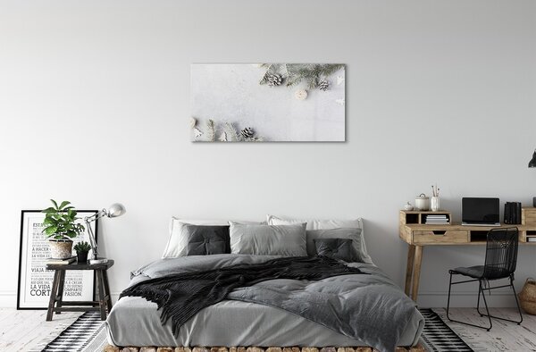 Quadro vetro Ramoscelli di conifere 100x50 cm 2 appendini