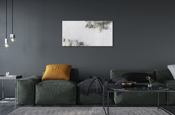 Quadro vetro Ramoscelli di conifere 100x50 cm 2 appendini