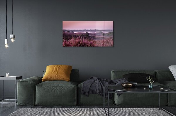 Quadro vetro Campo di heather 100x50 cm 2 appendini