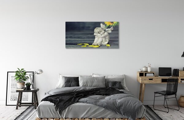 Quadro in vetro Girasole angelo dormiente 100x50 cm 2 appendini