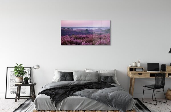 Quadro in vetro Campo di heather 100x50 cm 2 appendini