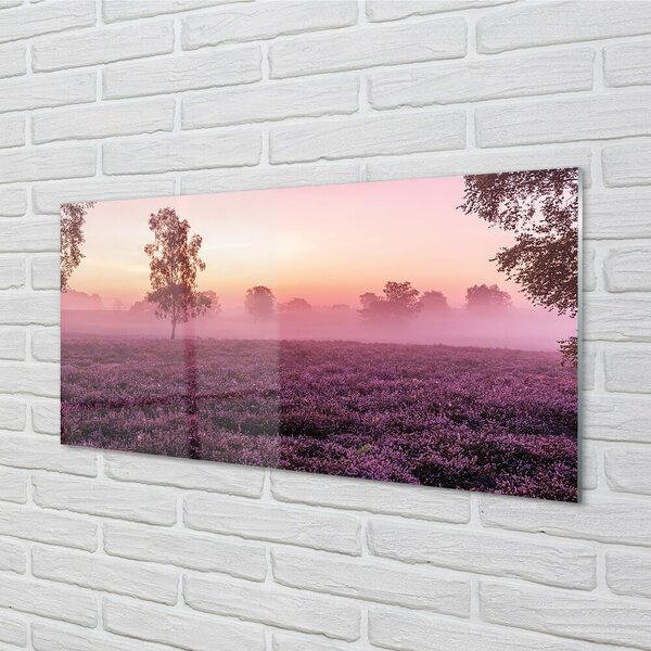 Quadro in vetro Campo di heather 100x50 cm 2 appendini