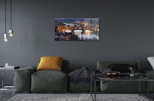 Quadro vetro Italia ponti notte fiume 100x50 cm 2 appendini