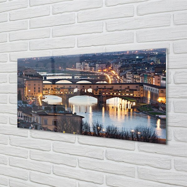 Quadro vetro Italia ponti notte fiume 100x50 cm 2 appendini