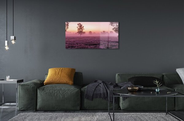 Quadro in vetro Campo di heather 100x50 cm 2 appendini