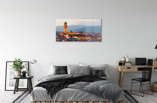 Quadro in vetro Italia castello panorama tramonto 100x50 cm 2 appendini