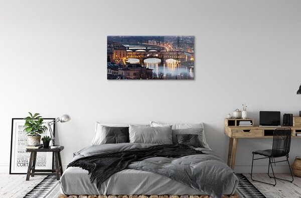 Quadro vetro Italia ponti notte fiume 100x50 cm 2 appendini