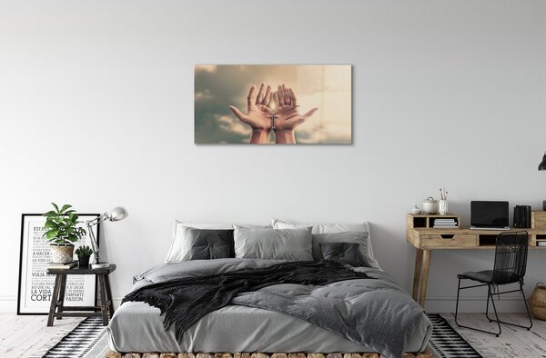 Quadro vetro Mani croce del cielo 100x50 cm 2 appendini