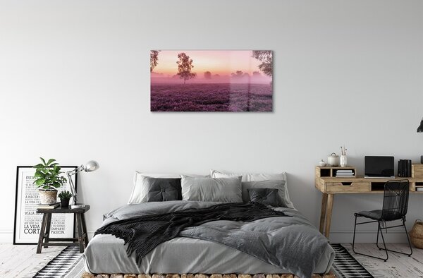 Quadro in vetro Campo di heather 100x50 cm 2 appendini