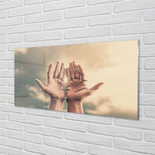 Quadro vetro Mani croce del cielo 100x50 cm 2 appendini