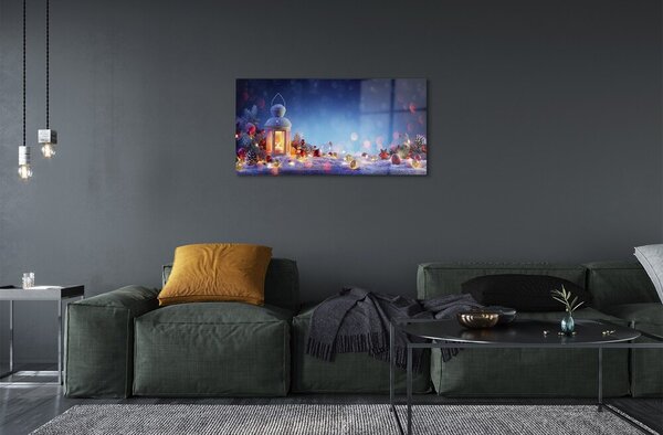 Quadro vetro Lanterna rami di neve baubles 100x50 cm 2 appendini
