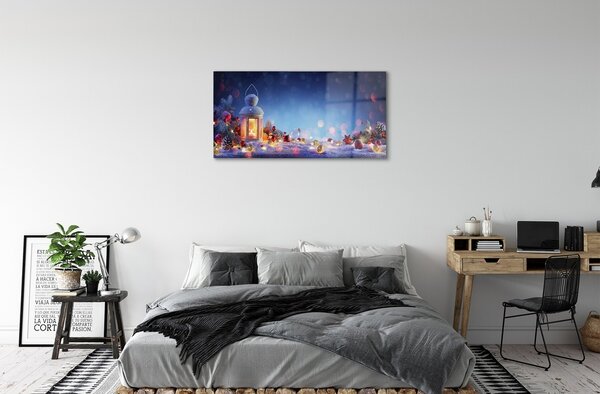 Quadro vetro Lanterna rami di neve baubles 100x50 cm 2 appendini