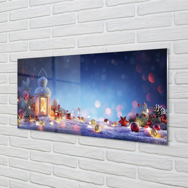 Quadro vetro Lanterna rami di neve baubles 100x50 cm 2 appendini