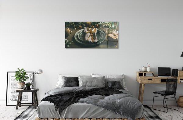 Quadro su vetro Piatti, posate e regali 100x50 cm 2 appendini