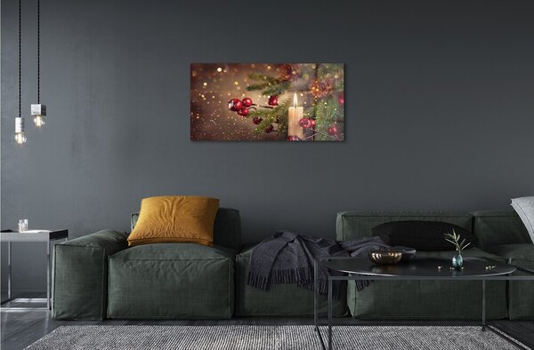 Quadro in vetro Rami di candela, pigne e decorazioni 100x50 cm 2 appendini