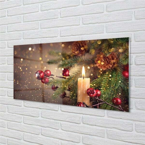 Quadro in vetro Rami di candela, pigne e decorazioni 100x50 cm 2 appendini