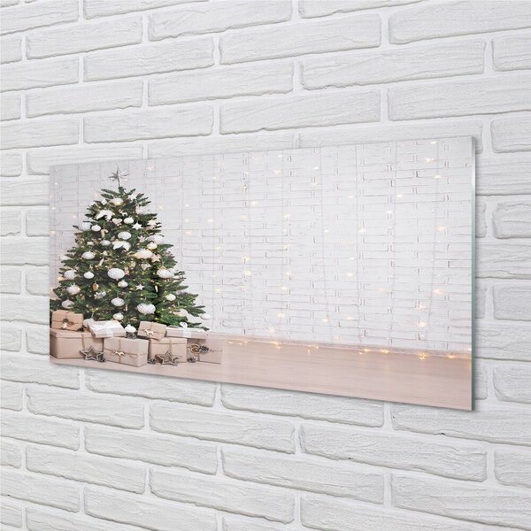 Quadro in vetro Alberi di natale, decorazioni e regali 100x50 cm 2 appendini