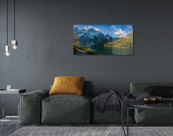 Quadro in vetro Lago di montagna 100x50 cm 2 appendini