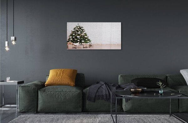 Quadro in vetro Alberi di natale, decorazioni e regali 100x50 cm 2 appendini