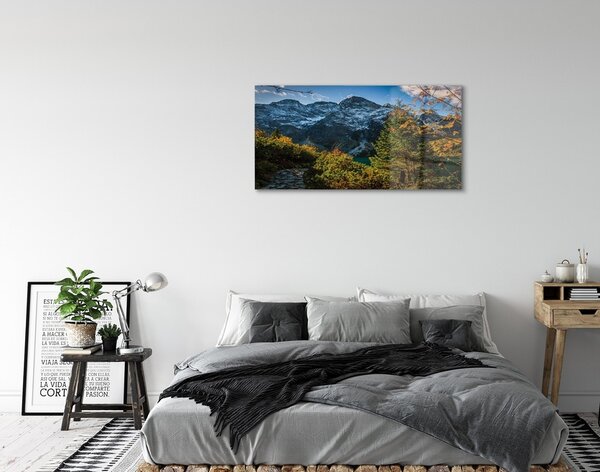 Quadro vetro Lago di montagna 100x50 cm 2 appendini