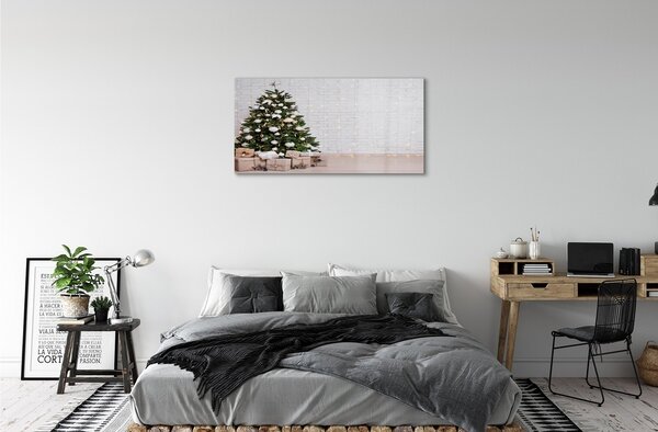Quadro in vetro Alberi di natale, decorazioni e regali 100x50 cm 2 appendini