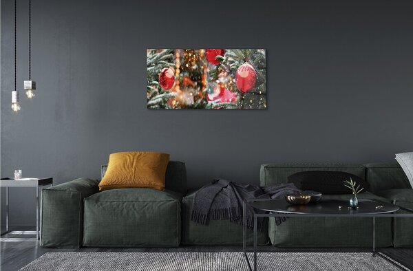 Quadro in vetro Alberi di natale con baubles di neve 100x50 cm 2 appendini