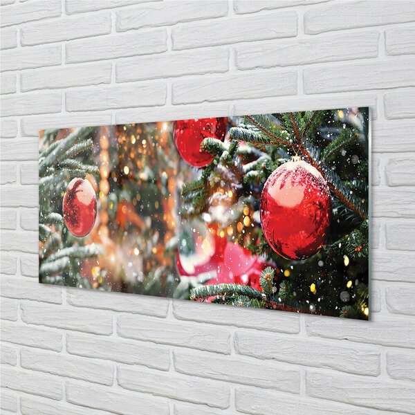Quadro in vetro Alberi di natale con baubles di neve 100x50 cm 2 appendini