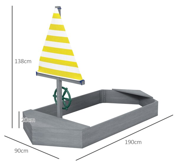 Outsunny Sabbiera Barca per Bambini 3-8 Anni, Gioco Esterno in Legno di Abete e Poliestere, Design Creativo, 190x90x138 cm.|Aosom