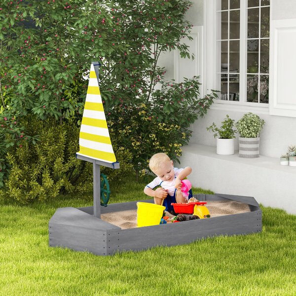 Outsunny Sabbiera Barca per Bambini 3-8 Anni, Gioco Esterno in Legno di Abete e Poliestere, Design Creativo, 190x90x138 cm.|Aosom