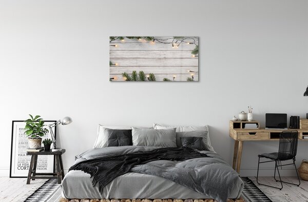 Quadro su vetro Luci di ramoscello in legno 100x50 cm 2 appendini