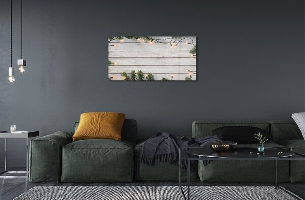 Quadro su vetro Luci di ramoscello in legno 100x50 cm 2 appendini