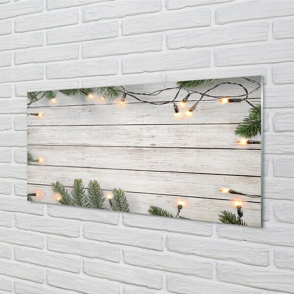 Quadro su vetro Luci di ramoscello in legno 100x50 cm 2 appendini