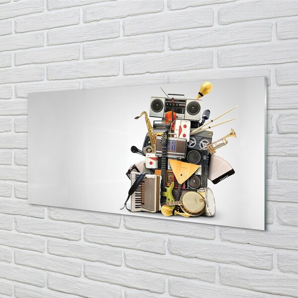 Quadro in vetro Radio microfono ukulele 100x50 cm 2 appendini