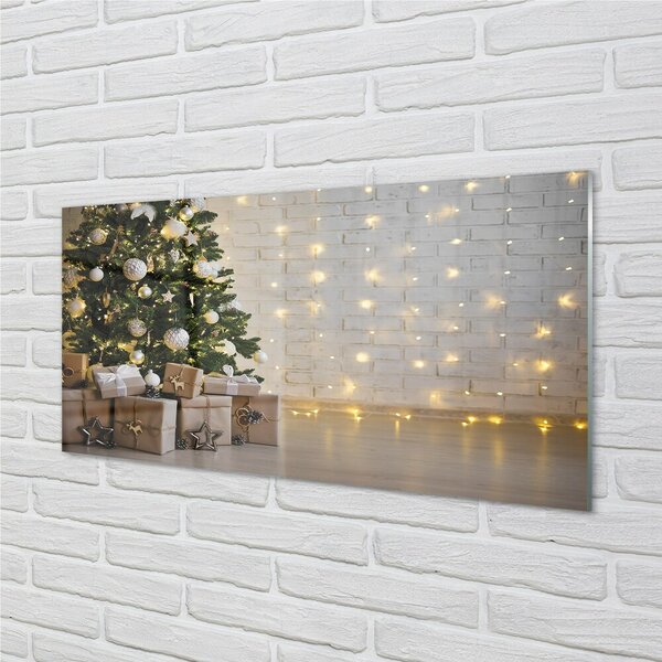 Quadro di vetro Alberi di natale, decorazioni e regali 100x50 cm 2 appendini