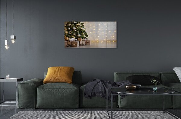 Quadro di vetro Alberi di natale, decorazioni e regali 100x50 cm 2 appendini