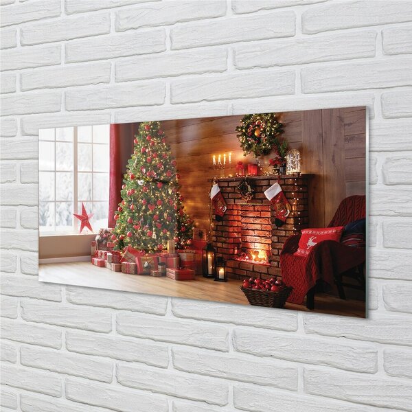 Quadro vetro Alberi di natale regali decorazioni caminetto 100x50 cm 2 appendini