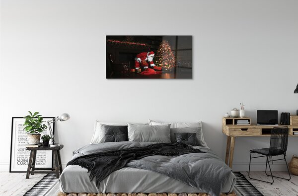 Quadro in vetro Alberi di natale regali decorazioni babbo natale 100x50 cm 2 appendini