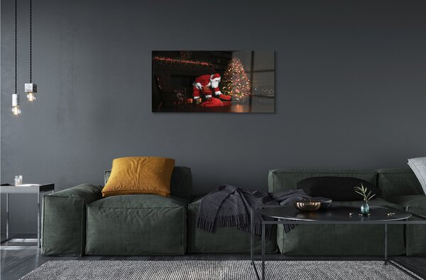 Quadro in vetro Alberi di natale regali decorazioni babbo natale 100x50 cm 2 appendini