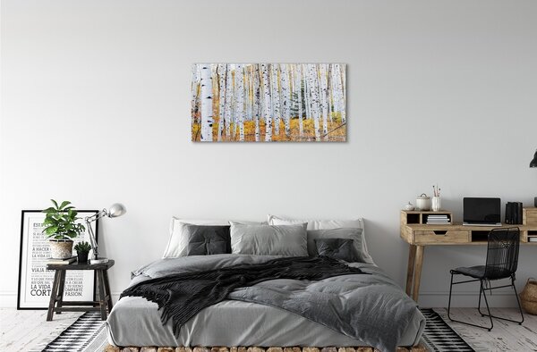 Quadro vetro Betulla d'autunno 100x50 cm 2 appendini