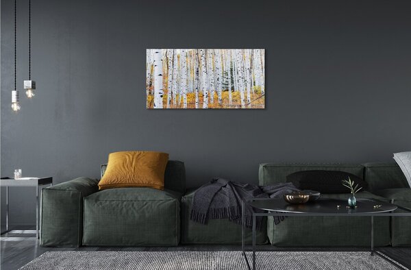 Quadro vetro Betulla d'autunno 100x50 cm 2 appendini