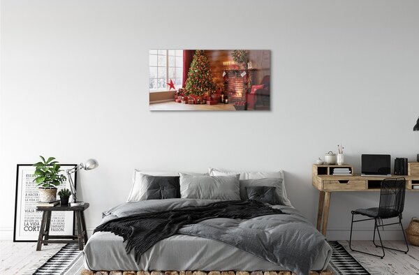 Quadro vetro Alberi di natale regali decorazioni caminetto 100x50 cm 2 appendini