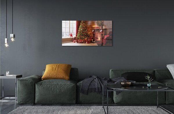 Quadro vetro Alberi di natale regali decorazioni caminetto 100x50 cm 2 appendini